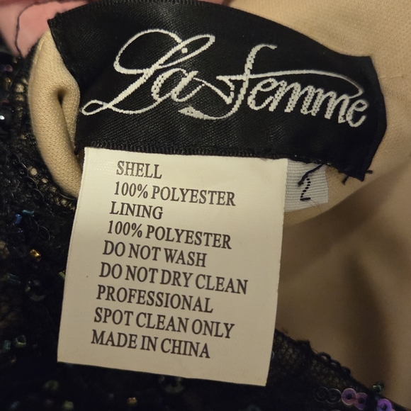 La Femme Strapless Sequin Gown 20943 Black Silver Prom Formal Open Back Size 2 - Picture 11 of 13